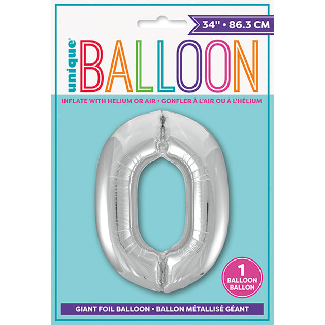 Silver Number 0 Shaped Foil Balloon
