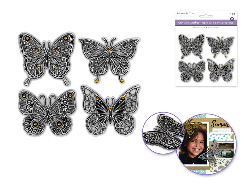 Paper Craft Embellishments Silver Gem Drop Butterflies