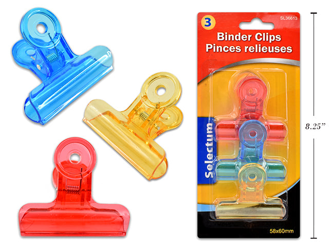 Bright Color Plastic Binder Clips 3 Pack