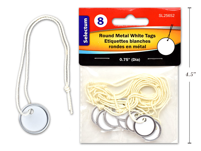 Round Metal White Tags With Knotted Strings 8 Piece 8 Pack