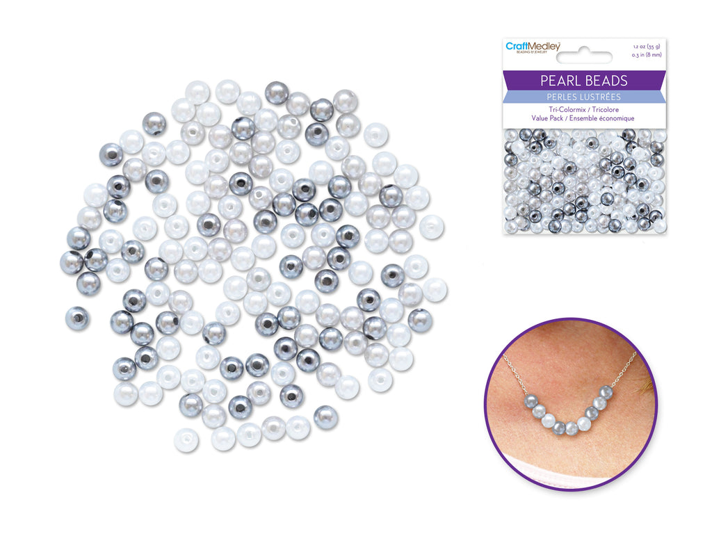 Pearl Beads: 8mm Gloss Tri-Colormix 35gm (Smoke)