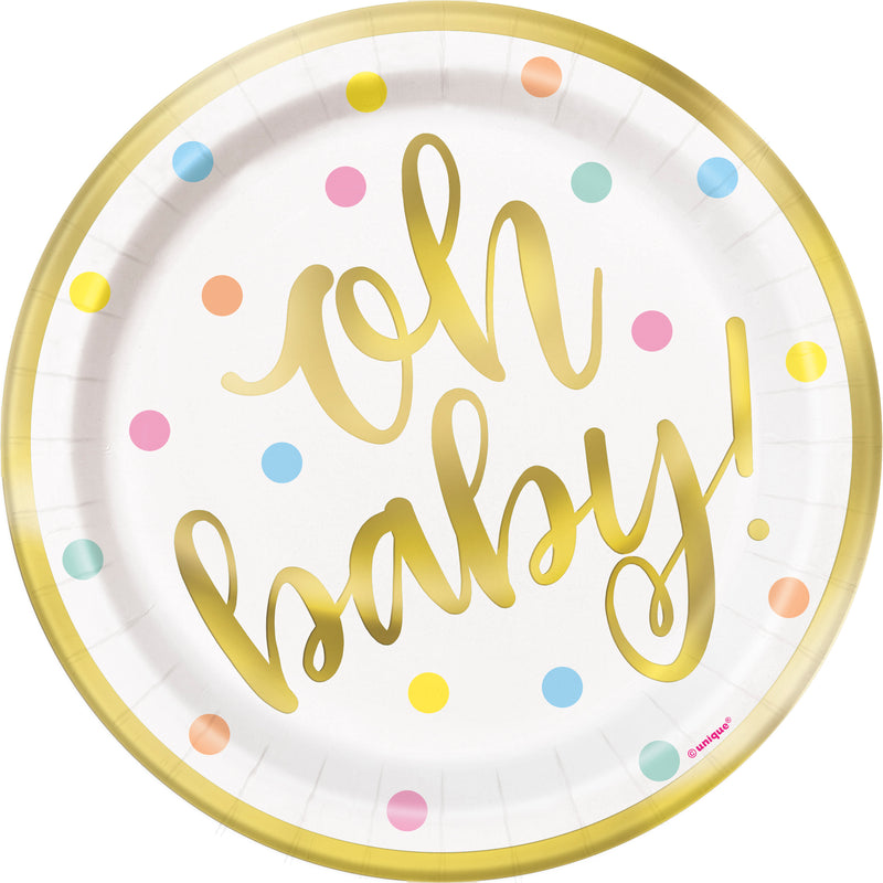 Oh Baby Gold Baby Shower Foil Plates Small