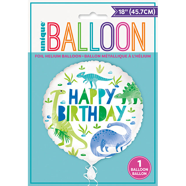 Blue And Green Dinosaur Foil Balloon Packaged