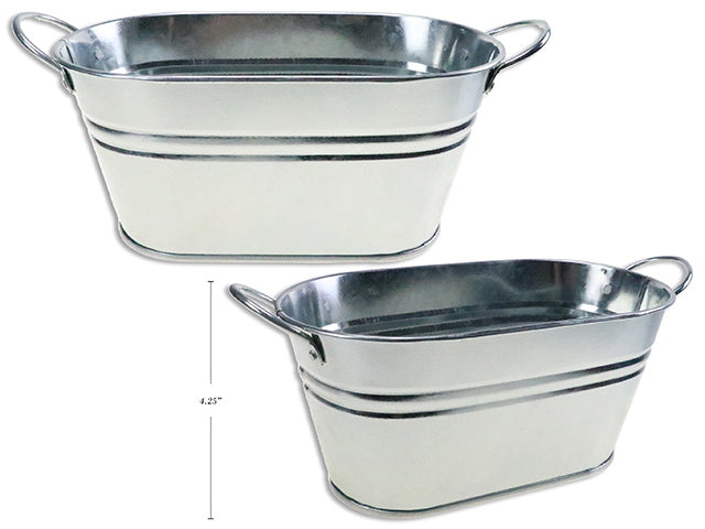 10-5/8in(TL) x 5-1/8in(TW) Galvanized Oblong Metal Planter w/Handle.