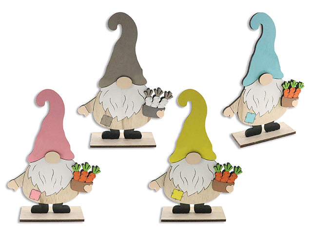 10.43in x 7.48in 2-Layered Gnome w/Carrots Tabletop Decor. 4 Asst. Colours. Cht.