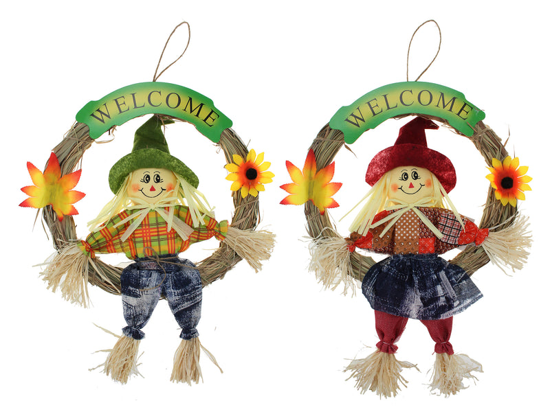 Harvest Straw Scarecrow Welcome Wreath