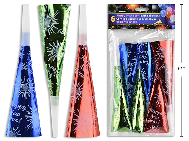 Happy New Year Party Foil Horn 6 Pack