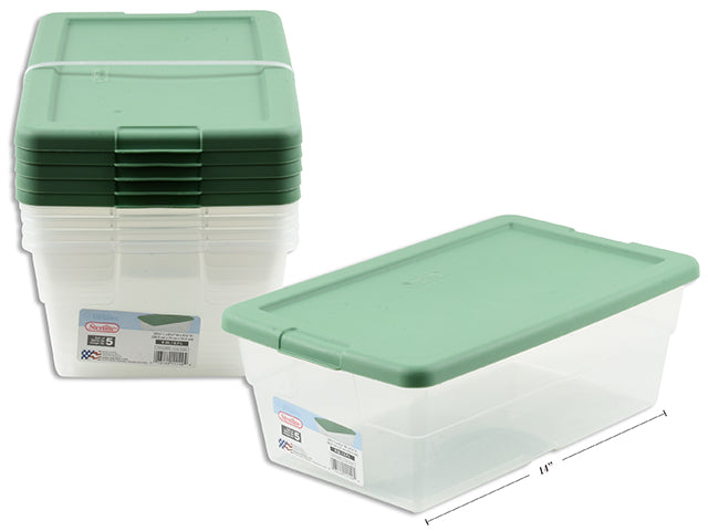 Set (5) 6 Quart / 5.7 Liter Storage Box. Crisp Green.