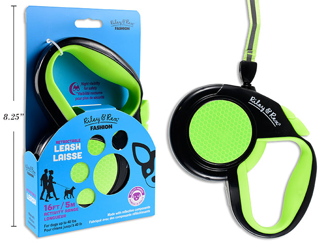 16ft Retractable Leash with Reflector Lime Green Only. Platform Box.