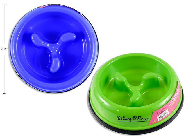 7-7/8in x 2in Round Slow Feeder Bowl. 2 Asst.Colours: Green / Blue. Colour Label.