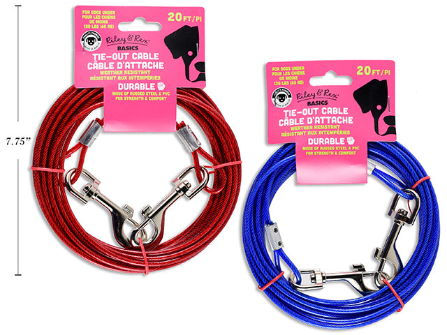 20ft x 4mm Weather Resistant Tie-Out Cable w/ Swivel Clips. h/c.