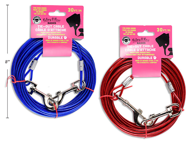 30ft x 4mm Weather Resistant Tie-Out Cable w/ Swivel Clips. h/c.