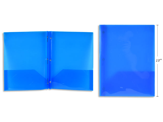 Dark Blue Plastic Portfolio With Prongs And 2 Pockets
