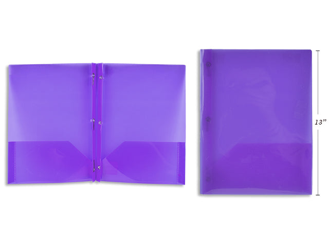 Purple Plastic Portfolio With Prongs And 2 Pockets