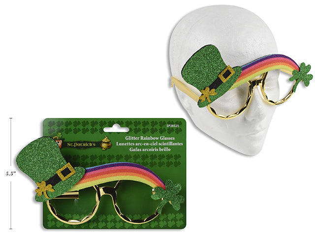 St Patricks Glitter Leprechaun Hat Rainbow Glasses