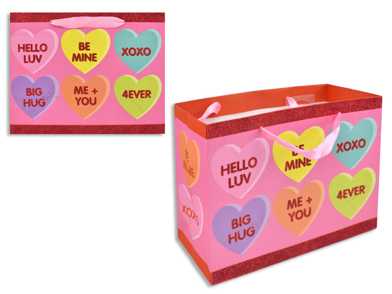 Valentines Matte Glitter Conversation Heart Horizontal Gift Bag Medium