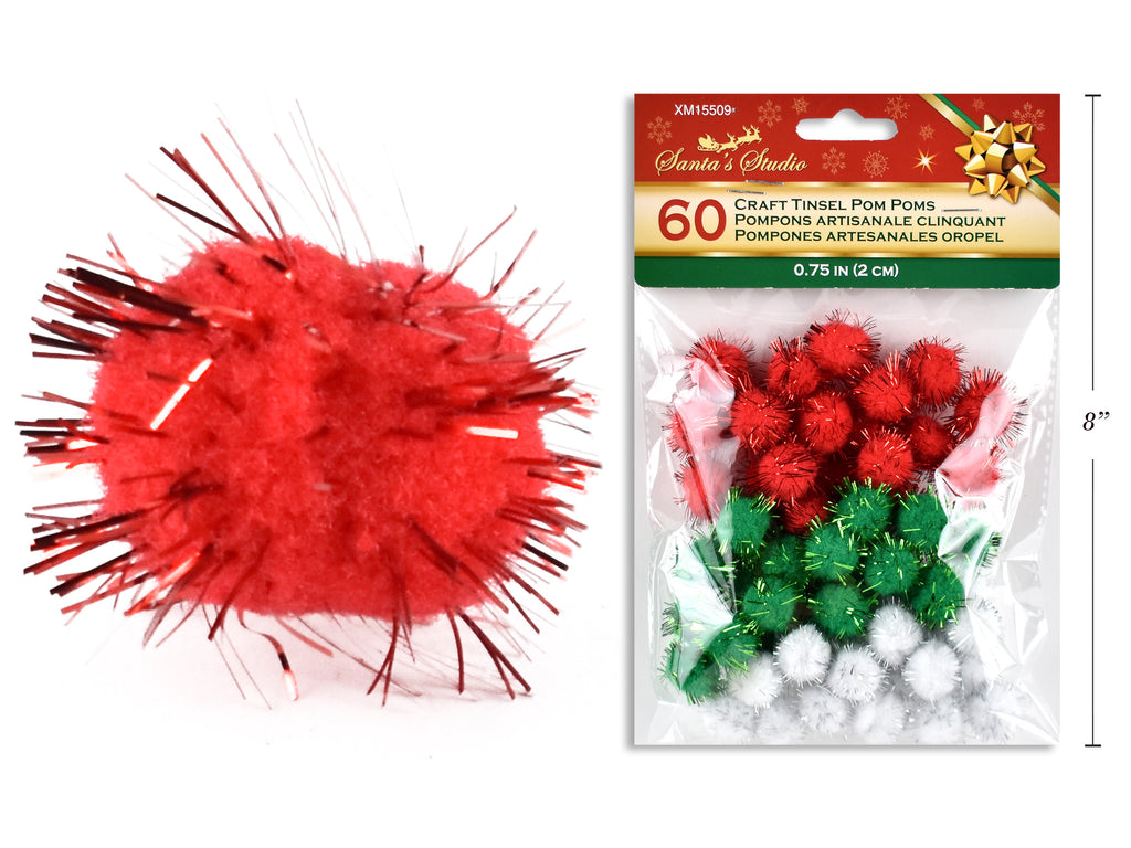 Craft Tinsel Pom Poms 60 Pack