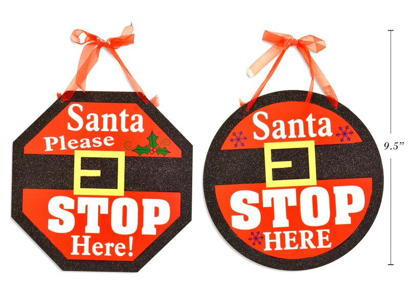 Christmas MDF Glitter Santa Suit Stop Sign Plaque