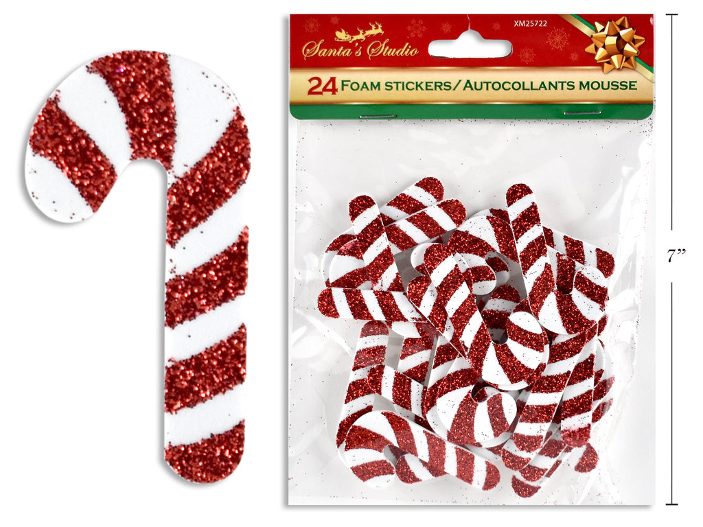 Christmas Glitter EVA Candy Cane Stickers 24 Stickers