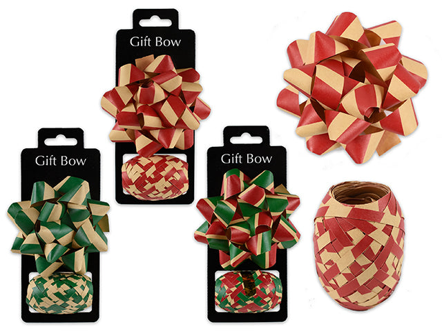 2pk Xmas 2-Tone Matte Gift Bow + Ribbon. 3 Asst.Colours. T.o.c.