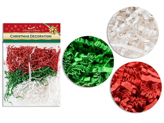 1.5oz (42g) Xmas Solid Colour Crinkled Paper Shred Assortment Mix. Red + Green + White. Pbh.
