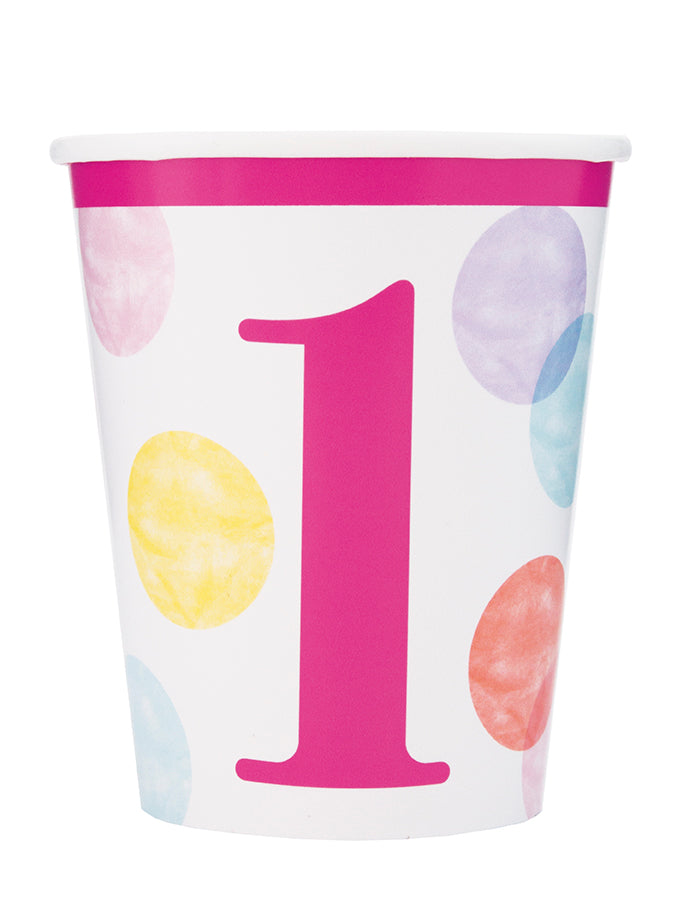 Pink Dots First Birthday Cups