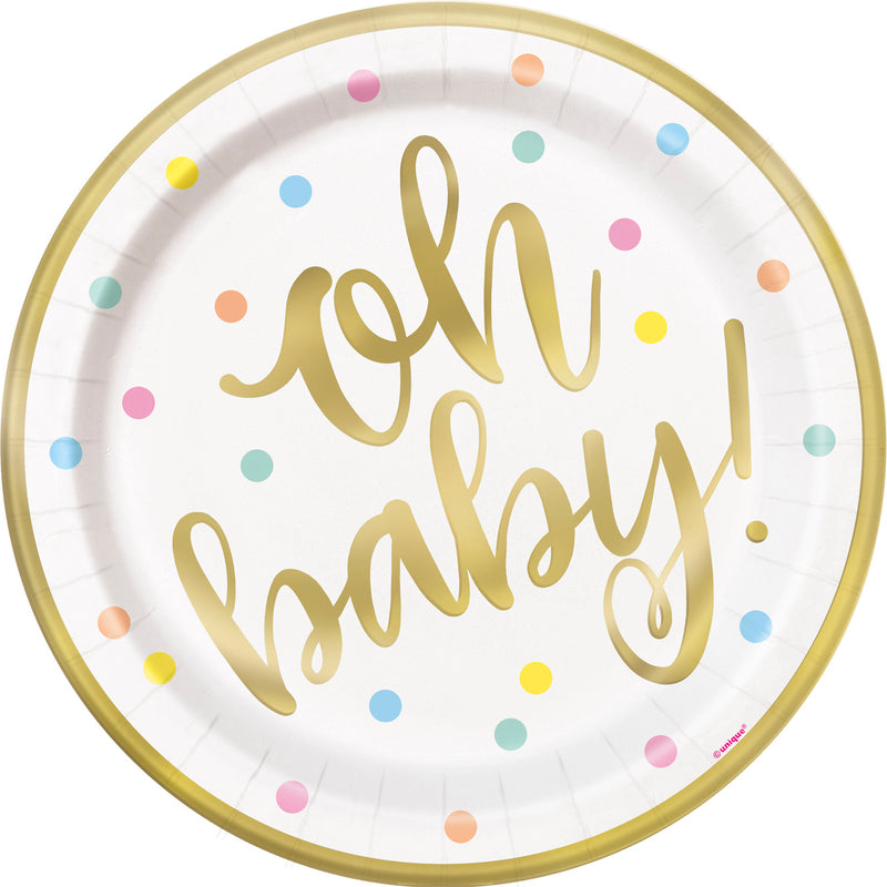 Oh Baby Gold Baby Shower Foil Plates Large