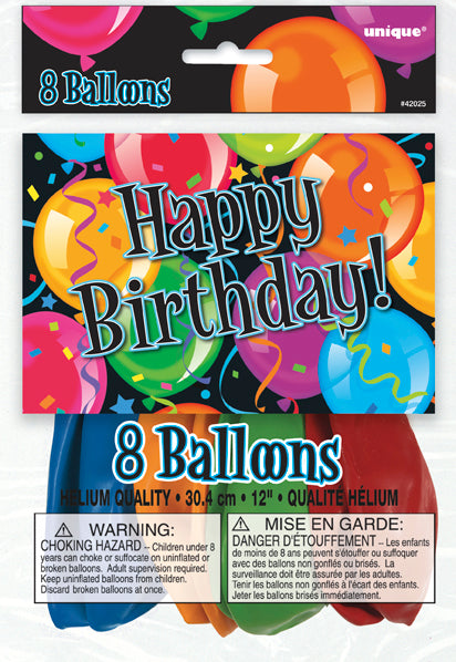 8 12" Bravo B-Day Asstd Balloons 1S