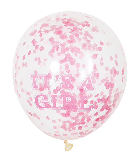 6 Clr 12" Grl Bln W/Pink Conft