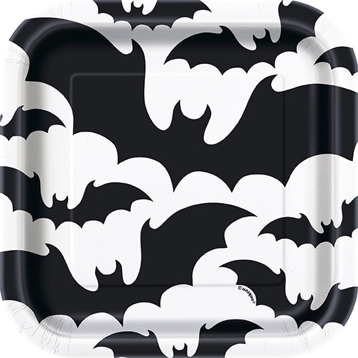 Black Bats Halloween Square Plates Small