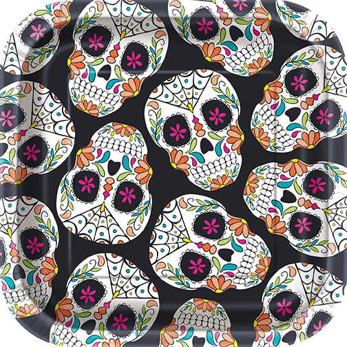 Skull Day Of Dead Square Plates Small