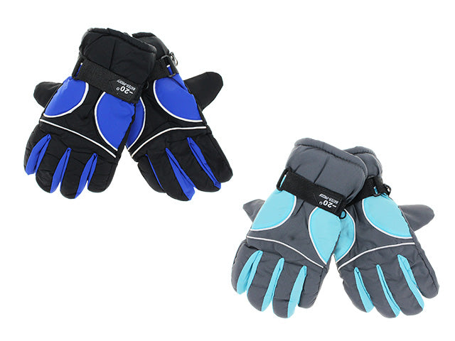 Youth 2 Tone Ski Gloves With Velcro Adjustable Strap