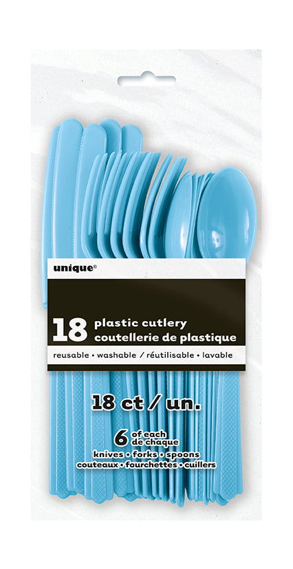 18 Assorted Powder Blue Plastic Cutlery