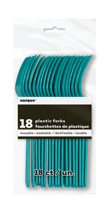 12 Caribbean Teal Plastic Forks