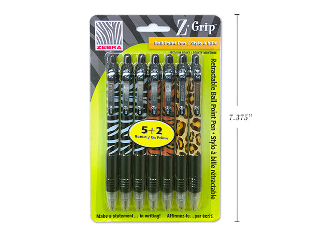 Zebra Brand Ball Pens 1.0Mm Tip- Black Ink 7-Card Animal Print Asst