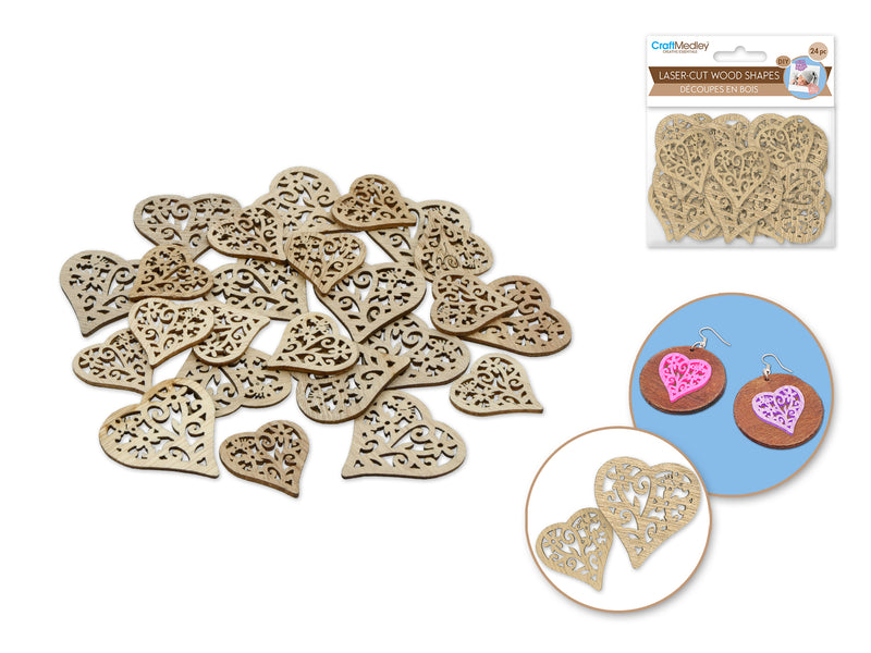 Wood Craft: 3cm+4cm Laser-Cut Ornate Wood Shapes 24pc