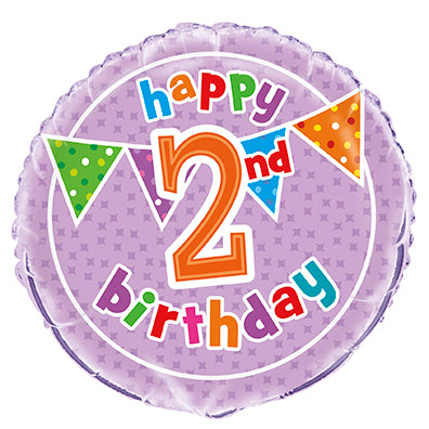 18" Bulk Polka Dot 2Nd Birthday Foil Balloon