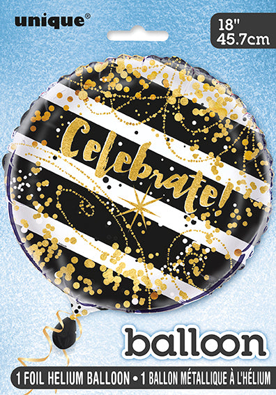 18" Black And Gold Celebrate Foil Balloon