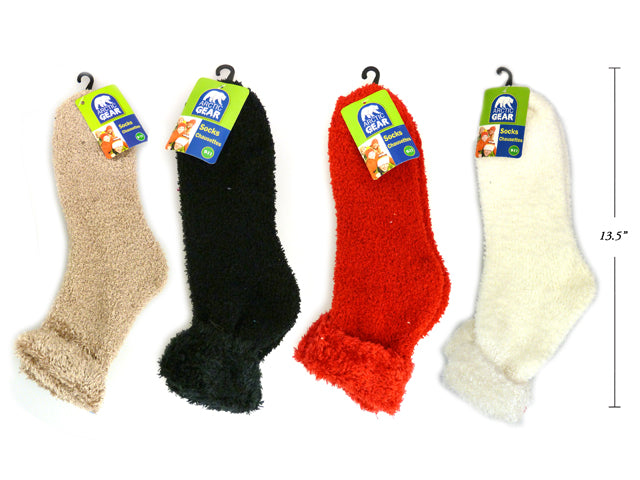 Ladies Cozy Crew Socks w/FeatheryCuff Size:9-11, 4 Asst.Cols, J-Hook w......