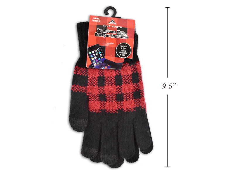 8.5in Ladies Buffalo Plaid 3-Finger Texting Touch Screen Magic Gloves. 3 Asst. Col. J-Hook h/c.