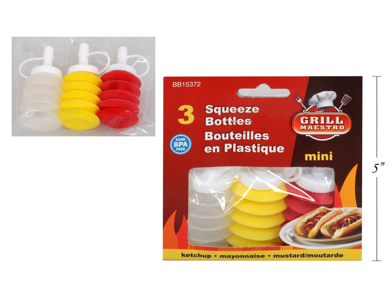 3Pk Mini Squeeze Ketchup-Mustard-Mayo Dispenser. Sleeve Card