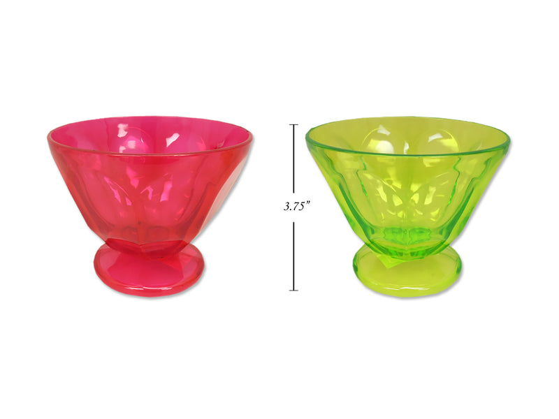 4.75In(D) Transparent Tinted Ice Cream Bowl. 2 Asst.Cols: Pink-Green.