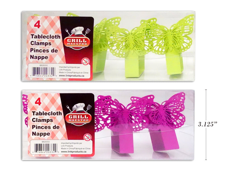 4Pk Metal Butterfly Tablecloth Clamps. 2 Colours: Fuchsia - Lime Green.Pvc Box W-Label.