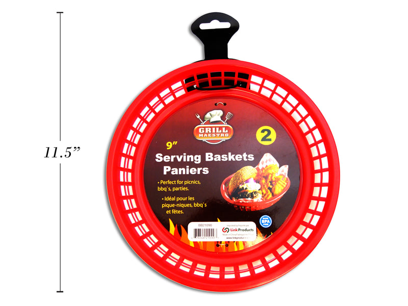 Set-2 9In Round Serving Basket. Plastic Hanger W-Insert.