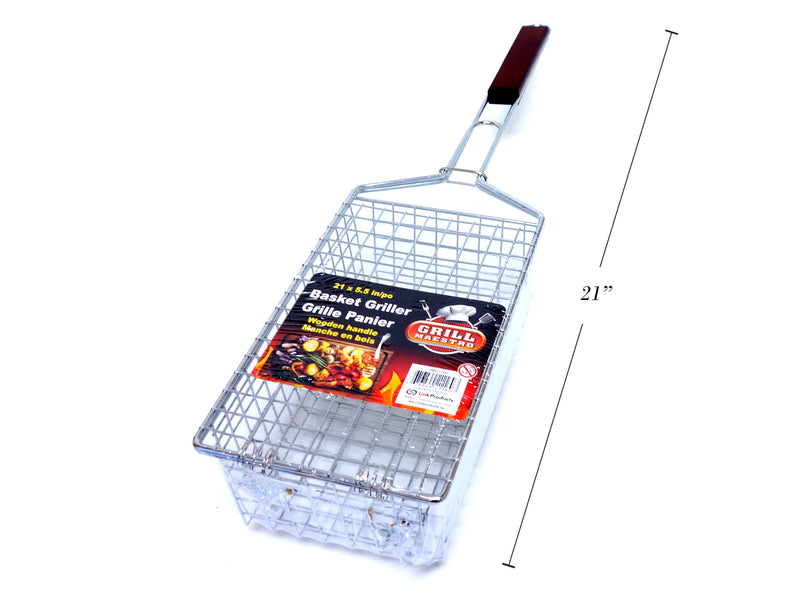 21In X 5.5In Wooden Handle Wire Basket Griller. Shrink Wrap W-Insert.