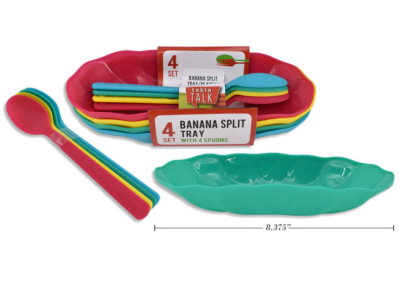 Set-4 8-3-8in Banana Split Tray w-4 Spoons. Sleeve Card.