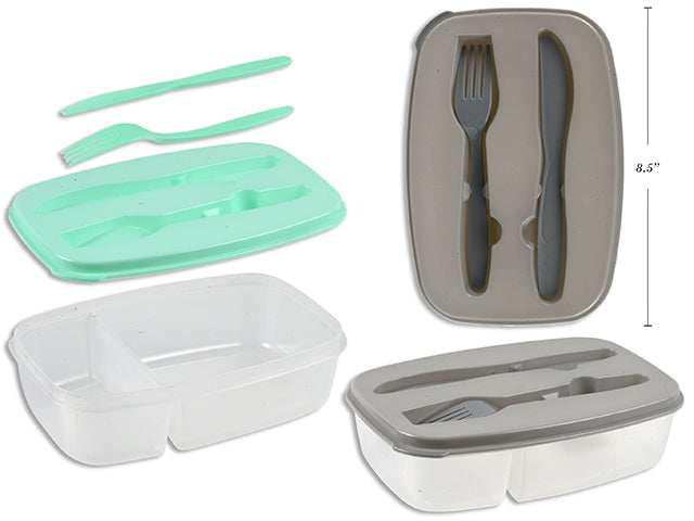 Plastic Picnic Container With Lid Fork And Knife