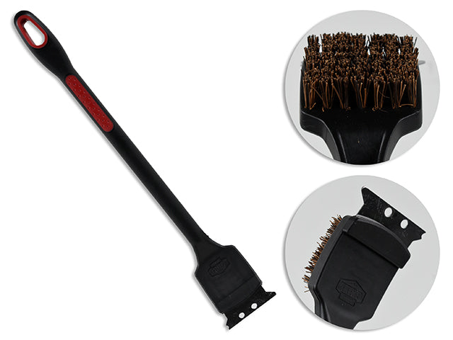 18In X 2-7/8In Long Handle Natural Palmyra Fiber Bristle Bbq Grill Brush. Cht.