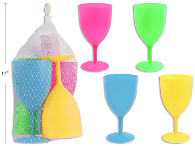 4Pk 13Oz Neon Goblet In Mesh Bag. 4 Asst. Colours. Cht.