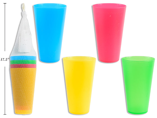 4Pk 21Oz 5-7/8In X 3.5In Neon Tumblers In Mesh Bag 4 Asst. Colours. Cht.